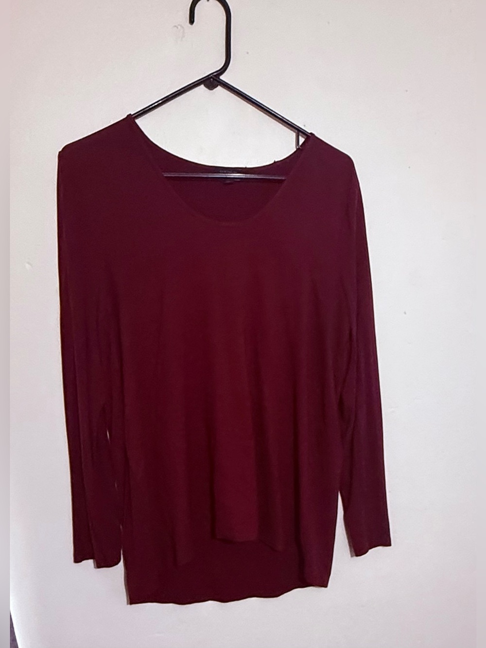 Ann Taylor Long Sleeve Scoop Neck Top - Burgundy